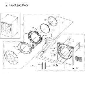 Front And Door Diagram and Parts List for DVG45M5500P A3-0000 Samsung Dryer