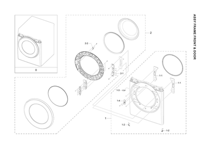 Front Frame And Door Assembly Diagram and Parts List for DVE45T6200W A3-00 Samsung Dryer