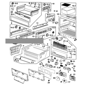 Freezer Diagram and Parts List for RF268ACPN XAA-0001 Samsung Refrigerator