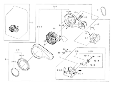 Motor Duct Diagram and Parts List for DV56H9100EG A2-0000 Samsung Dryer