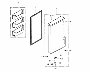 Freezer Door L Diagram and Parts List for RF24J9960S4 AA-0001 Samsung Refrigerator