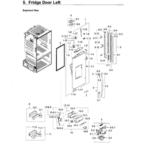 Fridge Left Door Diagram and Parts List for RF28HFEDBWW AA-07 Samsung Refrigerator