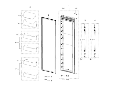 Refrigerator Door Diagram and Parts List for RS25H5000SR AA-0001 Samsung Refrigerator