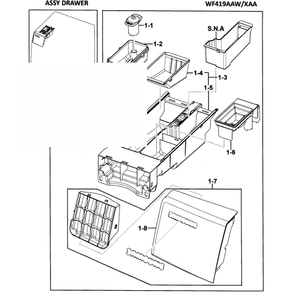 Drawer Assembly Diagram and Parts List for WF419AAW XAA-00 Samsung Washer