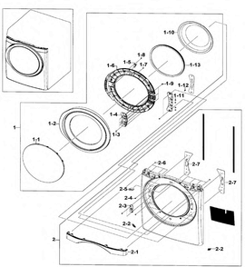 Front/door Assy Diagram and Parts List for DV520AGP XAA-0004 Samsung Dryer