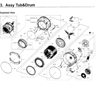 Tub & Drum Diagram and Parts List for WF350ANP XAA-0004 Samsung Washer
