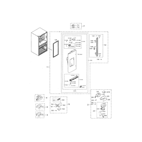 Left Refrigerator Door Diagram and Parts List for RF28HMEDBSG AA-02 Samsung Refrigerator