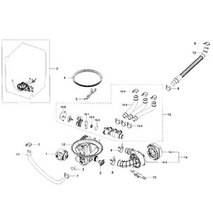 Sumpump Assy Diagram and Parts List for DW80H9950US AA-0000 Samsung Dishwasher