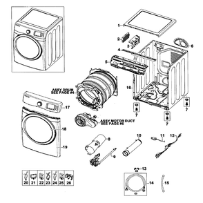 Main Assembly Diagram and Parts List for DV520AGP XAA-03 Samsung Dryer