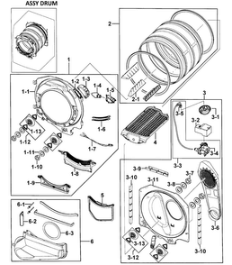 Drum Assy Diagram and Parts List for DV350AEW XAA-0000 Samsung Dryer