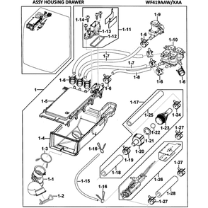 Housing Drawer Diagram and Parts List for WF419AAW XAA-00 Samsung Washer