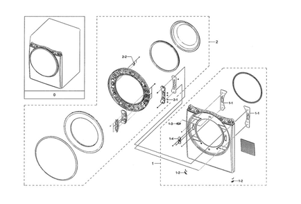 Front And Door Diagram and Parts List for DVE45R6100C A3-00 Samsung Dryer