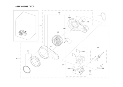 Motor Duct Assembly Diagram and Parts List for DVE50R8500W A3-00 Samsung Dryer