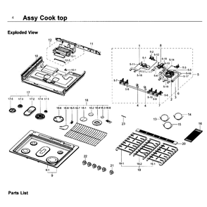 Cooktop Diagram and Parts List for NX58K9850SG AA-0000 Samsung Range