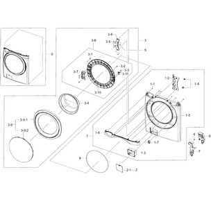 Front/door Assy Diagram and Parts List for WF455ARGSWR A2-0000 Samsung Washer