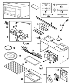 Cabinet 1 Diagram and Parts List for SMH8165STE XAA-0001 Samsung Microwave