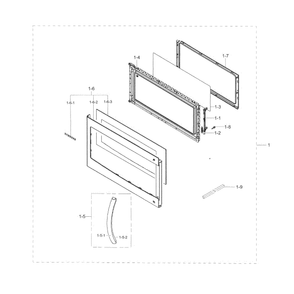 Door Diagram and Parts List for ME16K3000AS AA-0000 Samsung Microwave