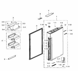 Fridge Door Right Diagram and Parts List for RF34H9960S4 AA-0004 Samsung Refrigerator