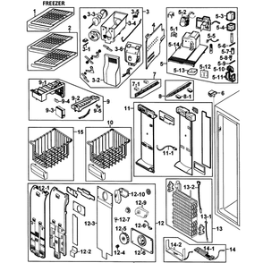 Freezer Diagram and Parts List for RS265LBWP XAA-0000 Samsung Refrigerator