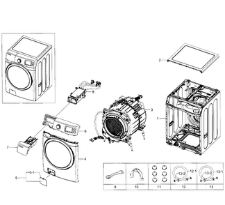 Main Section Diagram and Parts List for WF511ABR XAA-0003 Samsung Washer