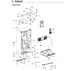 Cabinet Diagram and Parts List for RF28K9580SG AA-0001 Samsung Refrigerator