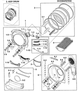 Drum Assy Diagram and Parts List for DV328AER XAA Samsung Dryer