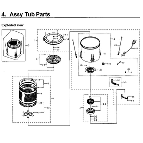 Tub Assembly Diagram and Parts List for WA50M7450AW A4-0000 Samsung Washer