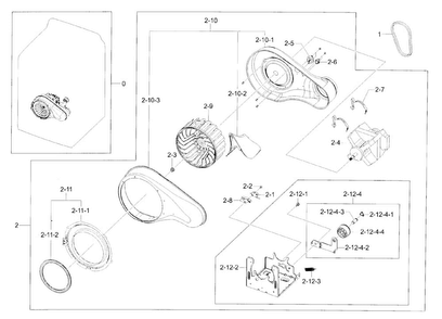 Motor Duct Diagram and Parts List for DV56H9000EP A2-0000 Samsung Dryer