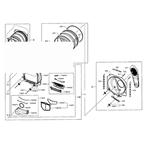 Drum Assembly Diagram and Parts List for DV422GWHDWR AA-01 Samsung Dryer