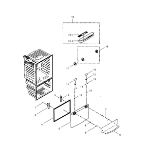 Freezer Door Diagram and Parts List for RFG29PHDBP XAA-01 Samsung Refrigerator