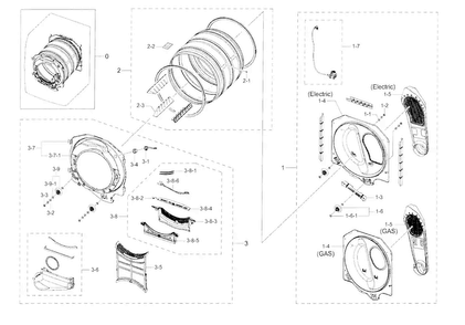 Drum Diagram and Parts List for DV42H5600EP A3-0000 Samsung Dryer