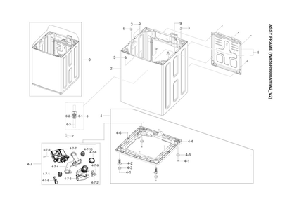 Frame Assembly Diagram and Parts List for WA56H9000AW A2-02 Samsung Washer
