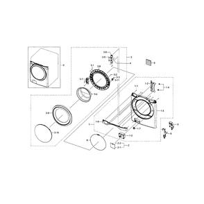 Frame Front And Door Diagram and Parts List for WF433BTGJWR A1-0000 Samsung Washer