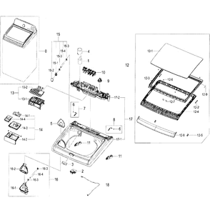 Cover Top Diagram and Parts List for WA50F9A6DSW A2-0001 Samsung Washer
