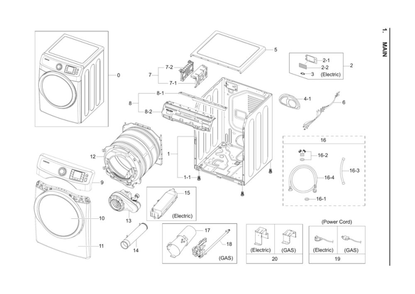 Main Assembly Diagram and Parts List for DV42H5200EW A3-03 Samsung Dryer
