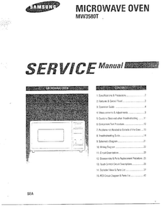 Microwave Serv Manual/front Cover Diagram and Parts List for MW3580T XAA Samsung Microwave