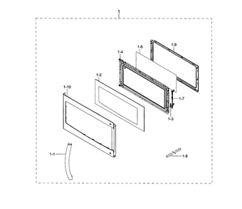 Door Diagram and Parts List for ME16H702SEB AA-0001 Samsung Microwave