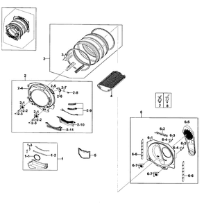 Drum Assembly Diagram and Parts List for DV219AEW XAA-01 Samsung Dryer