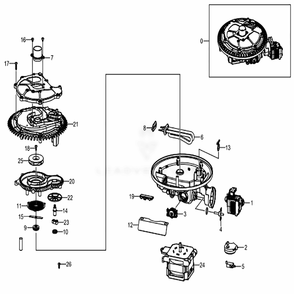 Assembly Sump Diagram and Parts List for DW80K5050US (AA)(0002) Samsung Dishwasher