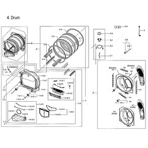 Drum Diagram and Parts List for DVE54M8750V A3-0000 Samsung Dryer