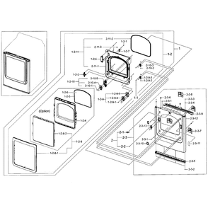Frame Front And Door Diagram and Parts List for DV48H7400GW A2-0000 Samsung Dryer