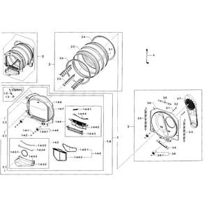 Drum Assembly Diagram and Parts List for DV50F9A7GVW A2-0000 Samsung Dryer