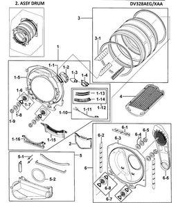 Drum Assy Diagram and Parts List for DV328AEG XAA Samsung Dryer