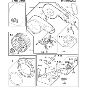 Motor Assembly Diagram and Parts List for DV448AGW XAA-0002 Samsung Dryer