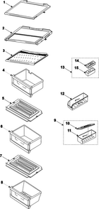 Refrigerator Shelves Diagram and Parts List for RS2666SW XAA Samsung Refrigerator