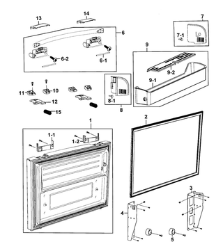 Freezer Door Diagram and Parts List for RF263AERS XAA-00 Samsung Refrigerator