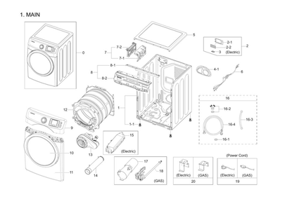 Main Assembly Diagram and Parts List for DV42H5200EP A3-03 Samsung Dryer