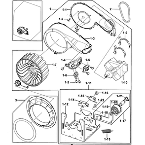 Motor Assembly Diagram and Parts List for DV218AGW XAA-0000 Samsung Dryer