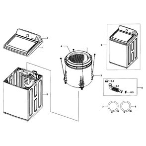 Main Assembly Diagram and Parts List for WA50F9A8DSP A2-0001 Samsung Washer