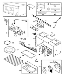 Cabinet 1 Diagram and Parts List for SMH8165STE XAA-0001 Samsung Microwave